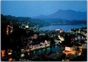 Blick Vom Gütsch Auf Stadt Lucerne Switzerland Night Lights Mountain Postcard