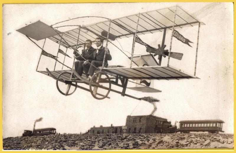 RPPC-Colorado Springs, Colo., Silly airplane over Pikes Peak, 1910's