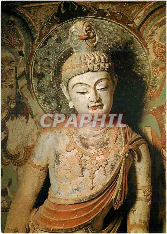 Postcard Modern China Painted Clay Sculpture Bodhisattva