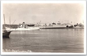 Postcard RPPC c1940 Baie Comeau Quebec Port View Steamers Ships