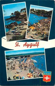 Sailing boats navigation themed postcard France St. Aygulf beach boats