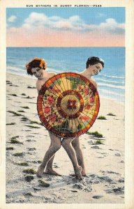 Sun Bathers Sunny Florida Pin-Up Girls Bathing Beauties Risque Vintage Postcard