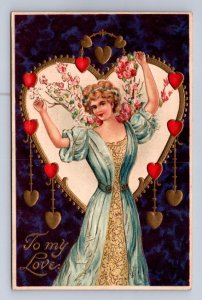 TO MY LOVE BEAUTIFUL WOMAN VALENTINE HOLIDAY EMBOSSED POSTCARD 1912