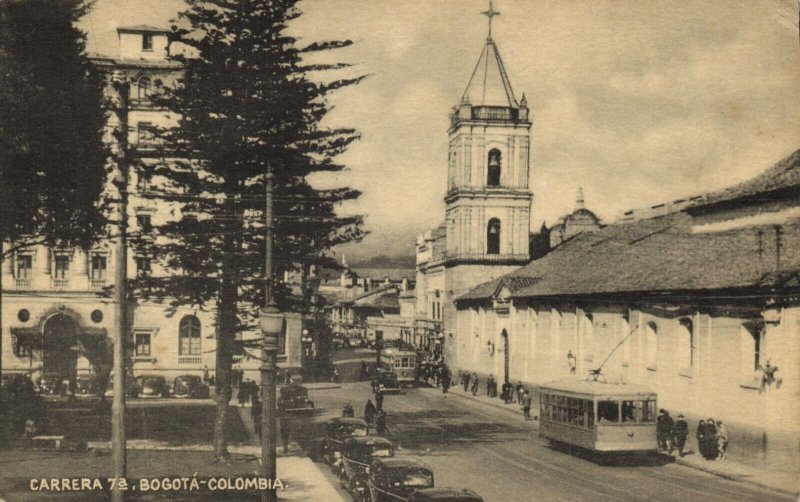 colombia, BOGOTA, Carrera Séptima, Street Car, Tram (1940s) Postcard