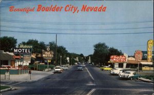 Boulder City Nevada NV Motel Cars Street Scene 1950s-60s Postcard