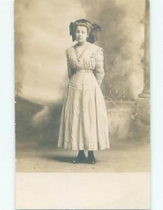 Pre-1918 rppc WOMAN WITH BIG BOW IN HAIR Studio In Milwaukee Wisconsin WI i9374