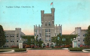 Teachers College Large Building Landmark Charlestown Illinois IL Postcard