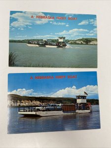 Lot of 2 Nebraska Ferry Boat Postcards Cars 2 Different Views Chrome Unposted