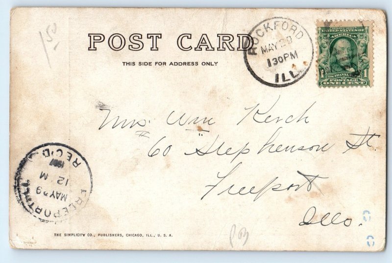 1907 Storm Crying Baby Crying Puppy Dog Rockford Illinois IL Antique Postcard