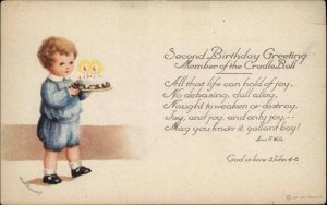 Clapsaddle Little Boy Second Birthday Cake Int'l Art Vintage Postcard