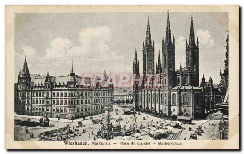 Old Postcard Wiesbaden Marktplatz Market Square walking up