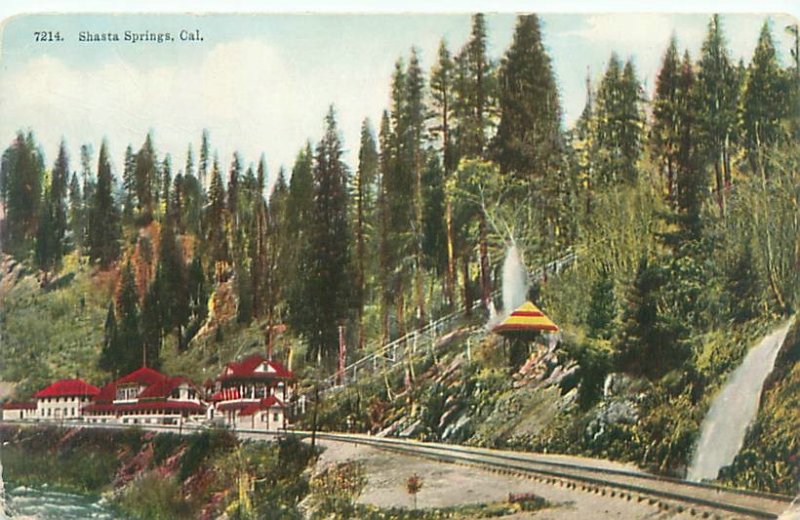 Shasta Springs CA Railroad Depot 1913 Litho Postcard Used