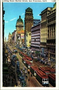 Vtg 1920s Market Street Scene Trolleys Cars San Francisco California CA Postcard