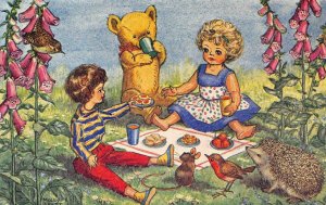 The Dolls' Picnic Fantasy Art Molly Brett Animals Flowers c1960s Postcard