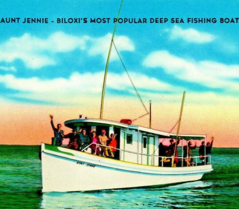 Aunt Jennie más Popular Mar Profundo Pesca Barco Biloxi Ms Unp Cromo Postal