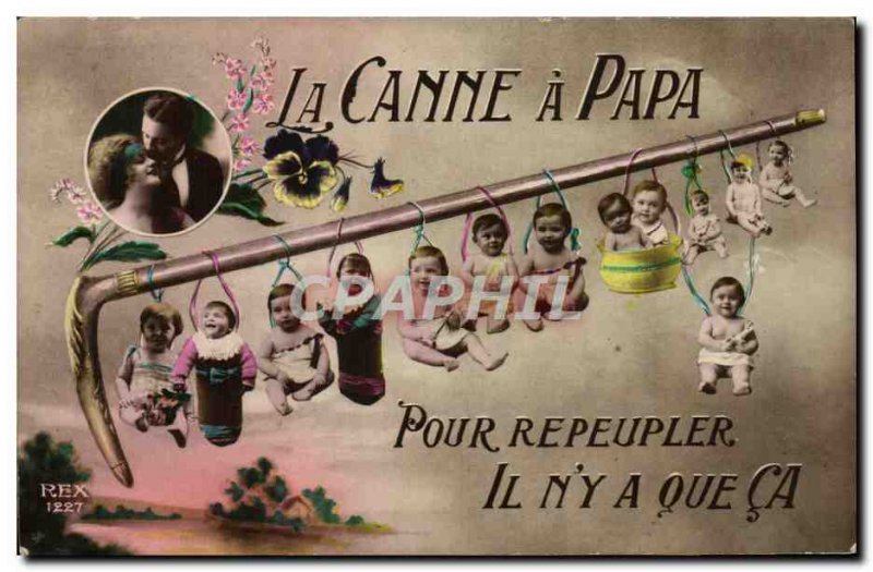 Old Postcard Fantasy Children Babies The cane dad