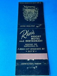 Matchbook Cover Rhea's Resort Motel & Restaurant Shippenville Pennsylvania MB164