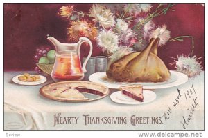 THANKSGIVING; Hearty Greetings, Holiday Dinner, Flower Arrangement, PU-1907