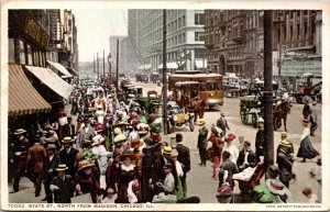 State St North Chicago Postcard 1914 antique & street car horse wagon