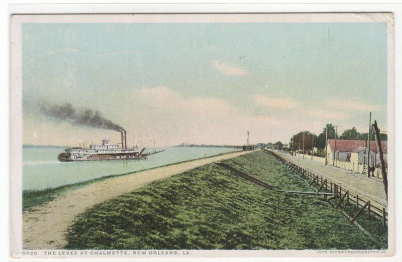 Steamer Levee at Chalmette New Orleans Louisiana Phostint 1920 postcard