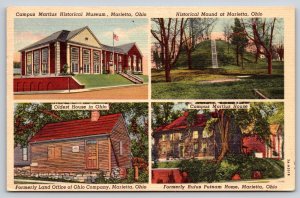Marietta Ohio~House Campus Martius House & Museum & Mound~Vintage Linen Postcard