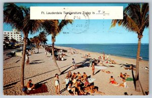 Beach Scene, Sunbathers, Fort Lauderdale, Florida FL, Vintage 1969 Postcard