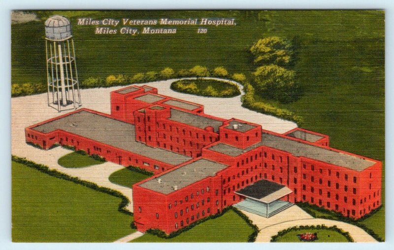 MILES CITY, MT Montana VETERANS MEMORIAL HOSPITAL  1952  Custer County  Postcard
