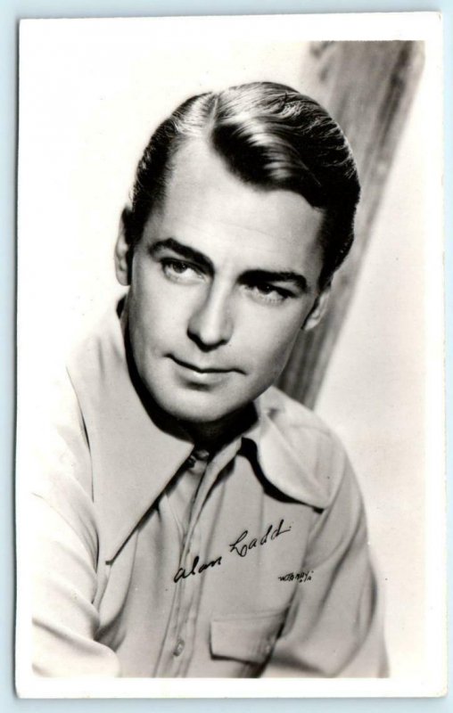 RPPC  Movie Star ALAN LADD Famous American Actor ~ Gray Photo c1940s Postcard