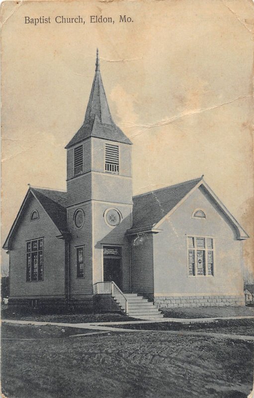 G77/ Eldon Missouri Postcard c1910 Baptist Church Building