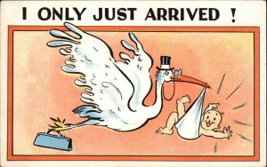 Stork Comic Newborn Baby Delivery 1920s-30sPostcard