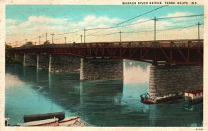 Vintage Postcard 1920's Wabash River Bridge Terre Haute IN Indiana