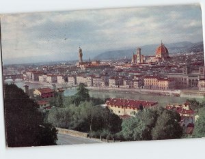 Postcard View Across River Arno Showing 13th Century Cathedral Florence Italy