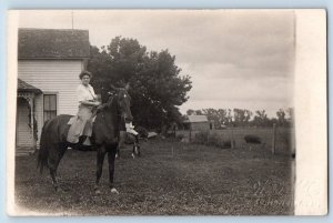 Scriber Nebraska NE Postcard RPPC Photo Woman Horse Riding c1910's Antique