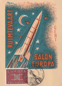 BELGIUM EUROPA STAMP ROCKET MOON STARS SPACE TRAVEL MAXIMUM CARD POSTCARD 1963