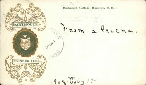 Hanover New Hampshire NH Dartmouth College Embossed Shield c1910 Postcard