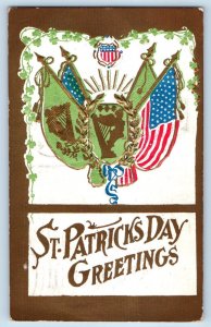 St. Patricks Day Postcard Greetings Flags Embossed Canton Ohio OH 1909 Antique