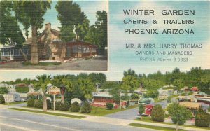 Postcard Arizona Phoenix Winter Gardens 1940s Trailers Cabins Thomas 22-14369