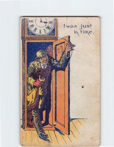 Postcard I was just in time with Man Clock Comic Art Print