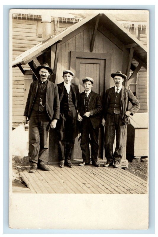 1916 Indiana Railroad Watchman at Shanty Signal Station RPPC Photo Postcard