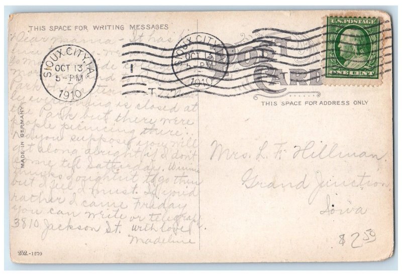 1910 Elks Club Exterior Roadside Sioux City Iowa IA Posted Vintage Postcard