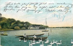 Navigation & sailing themed old postcard Hamburg rowboat swan