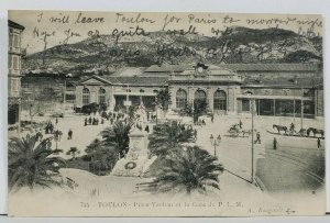 France TOULON Place Vauban et la Gare du P.L.M. 1905 Postcard L14