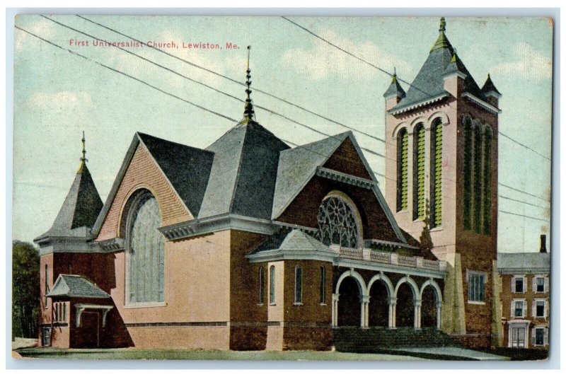 c1910's First Universalist Church Scene Street Lewiston Maine ME Postcard