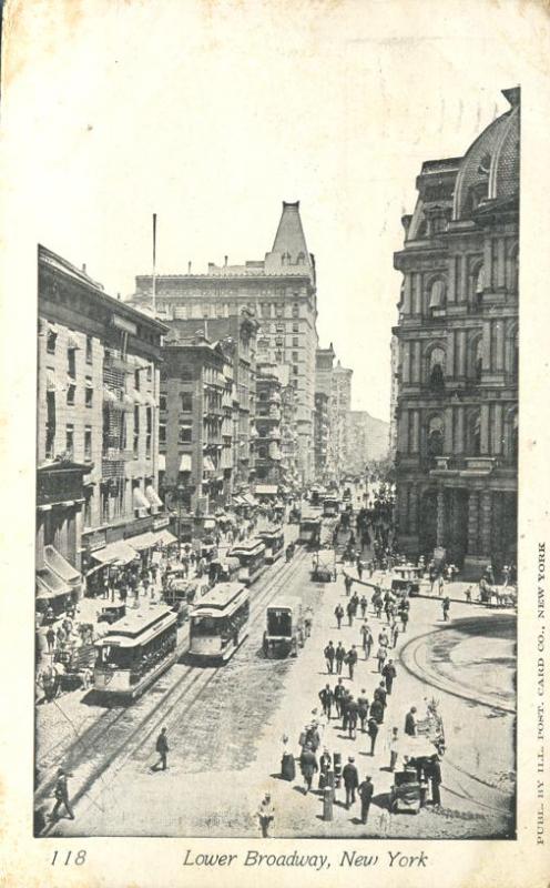 Trollies on Lower Broadway NYC, New York City - pm 1904 - UDB