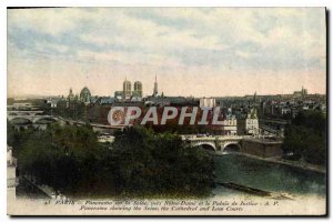 Postcard Old Paris Panorama of the Seine to Notre Dame and the Palace of Justice