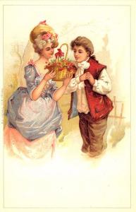 Stengel & Co. Beautifull Artistic Young Couple Basket Postcard