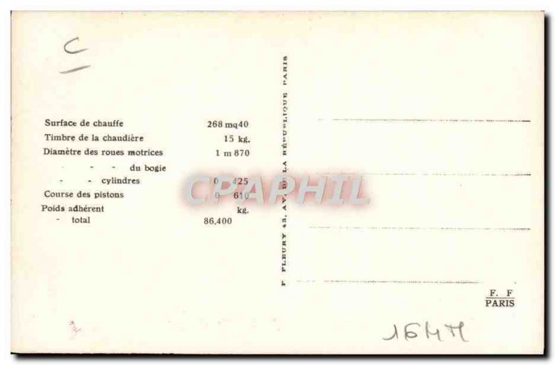 Postcard Old Train Locomotive Machine Type 231,991 Pacific