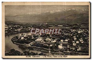 Old Postcard The Green Island Grenoble I lsere and the Alps