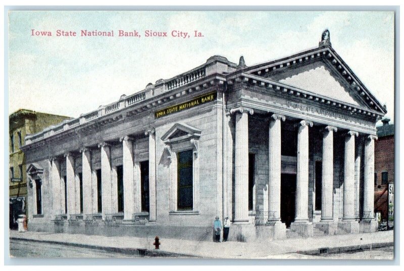 c1910 Iowa State National Bank Exterior Building Street Sioux City Iowa Postcard
