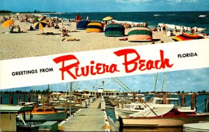 Florida Greetings From Riviera Beach Split View With Beach Scene and Boat Docks